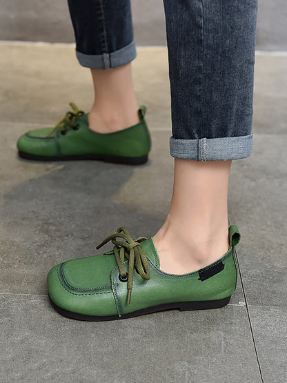 Summer Retro Leather Square Toe Flat Shoes Cx041