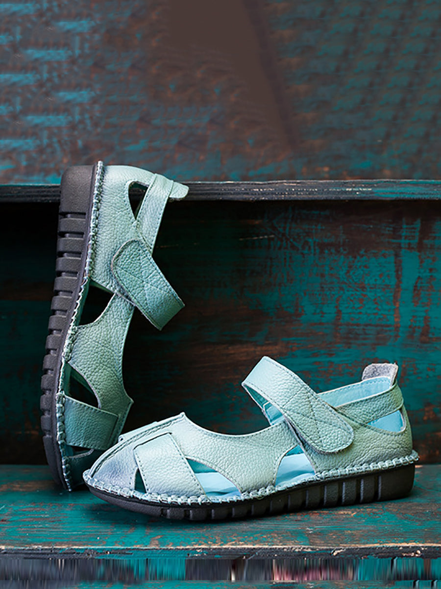 Summer Soft Leather Spliced Flat Sandals Cv1011