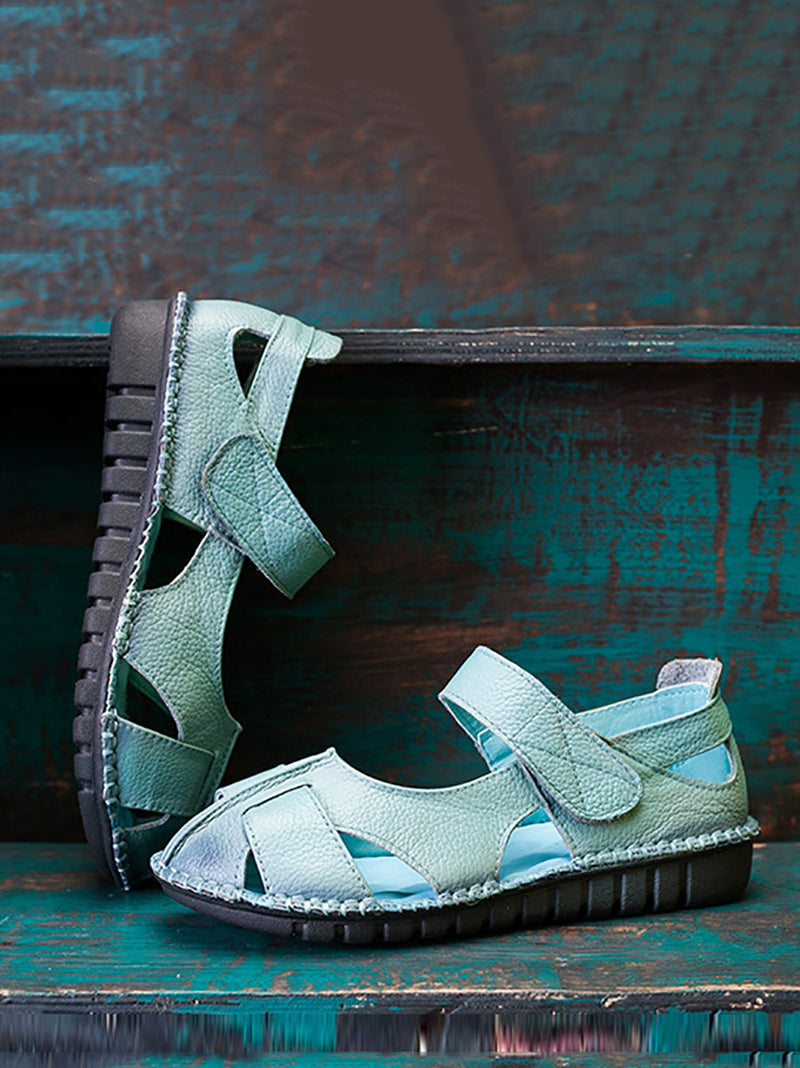 Summer Soft Leather Spliced Flat Sandals Cv1011