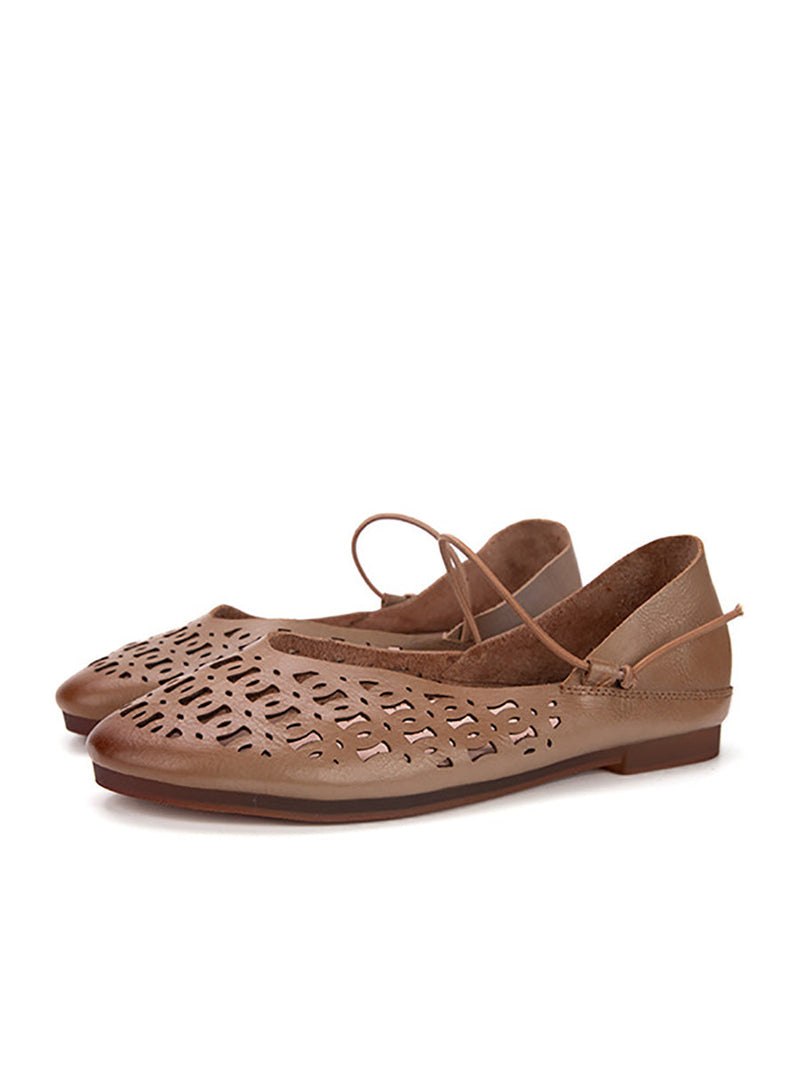 Artsy Summer Genuine Leather Cutout Flat Shoes Ll052