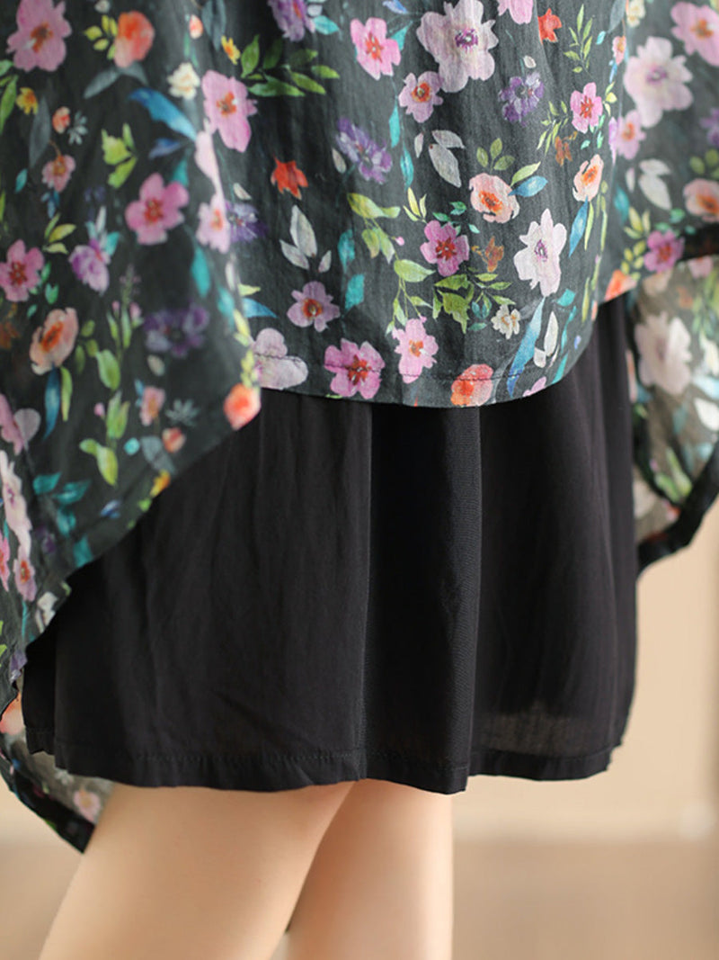 Artsy Summer Flower Ramie A-shape Skirt Co1025