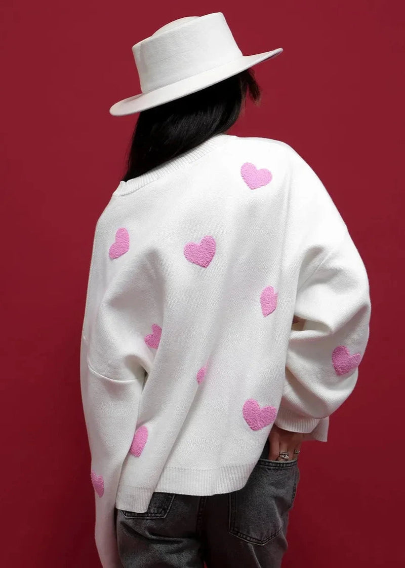 Love-embroidered Heart Sweater - Cozy Knitwear