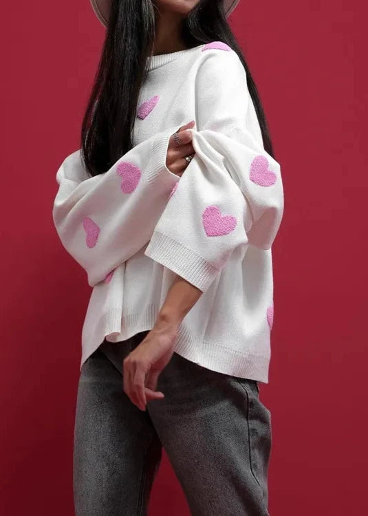 Love-embroidered Heart Sweater - Cozy Knitwear