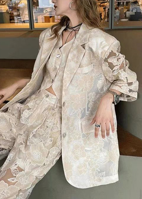 Piece Pants Light Hollow Suit White Three Vest Set Lace