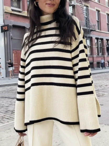 Winter ’s Striped Turtleneck Oversized Sweater – New Autumn Collection