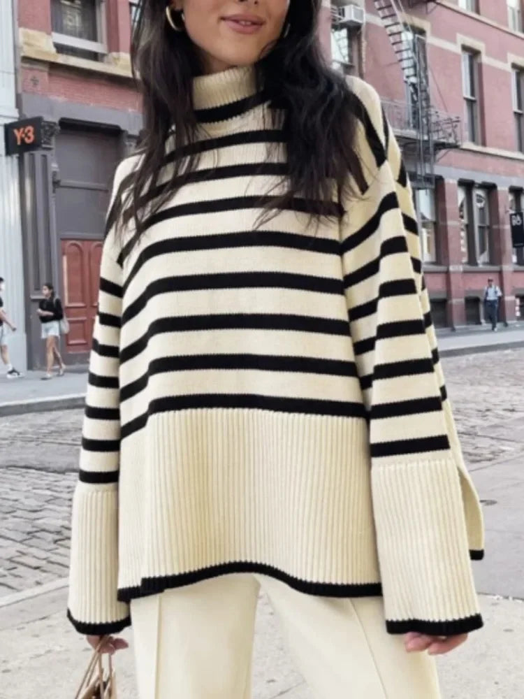 Winter ’s Striped Turtleneck Oversized Sweater – New Autumn Collection