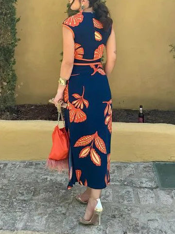 Exquisite Plant and Flower Print Slit Skirt