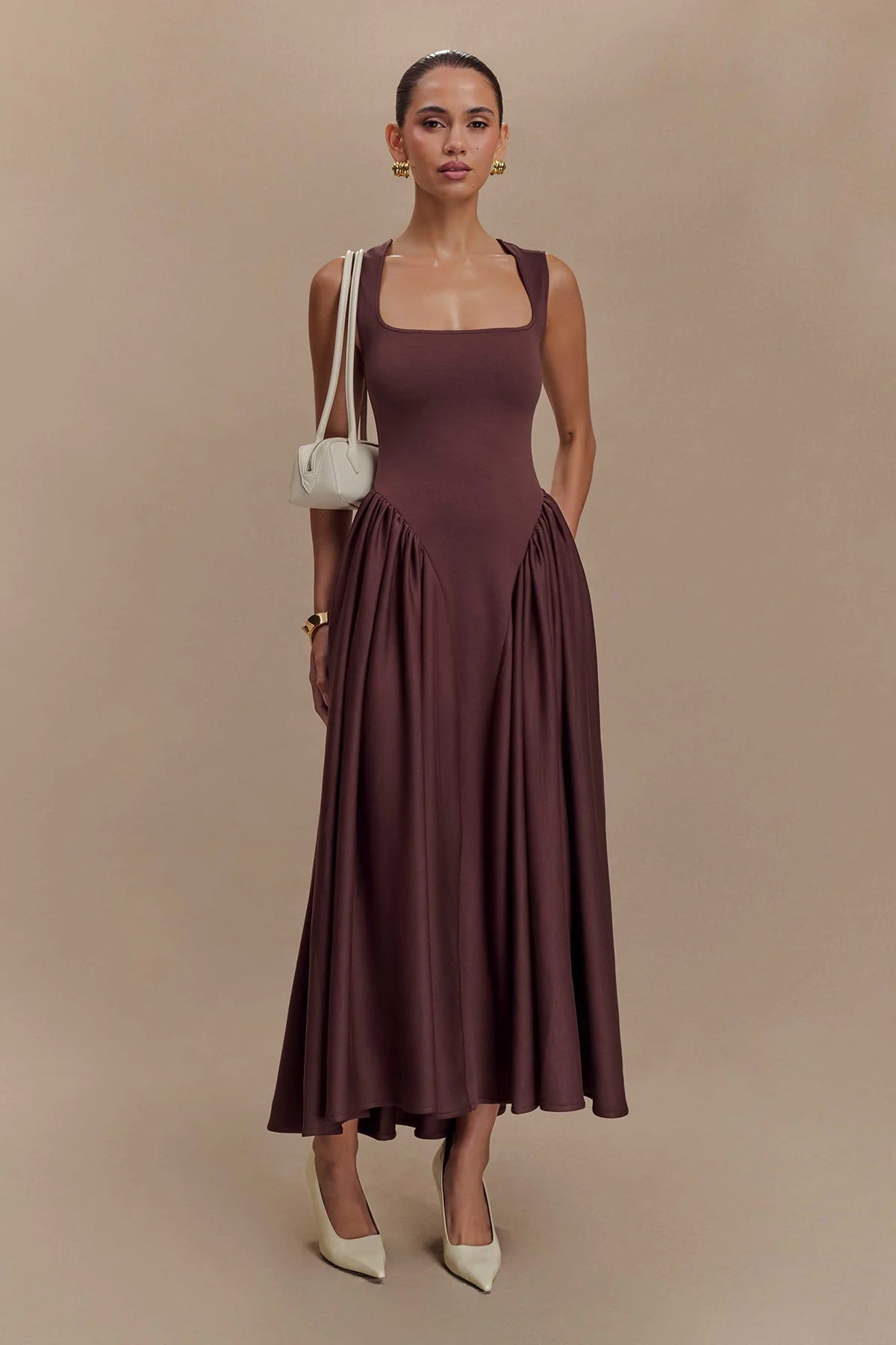 Sharon Midi Dress - Cacao Brown