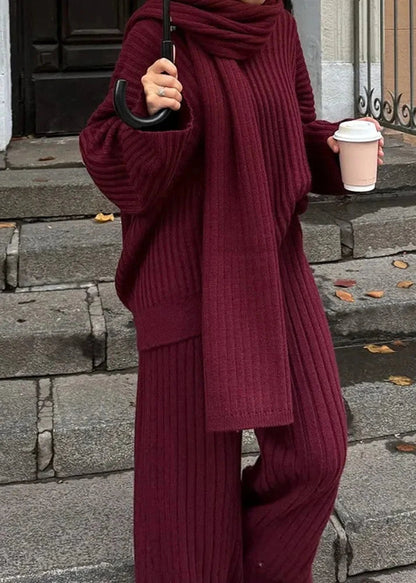 V-neck Sweater and Wide-leg Trousers Set