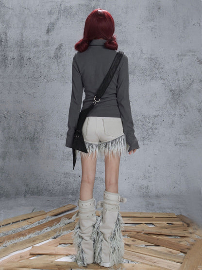 Ariadnaw Feather-trim Denim Shorts - Off-white ()