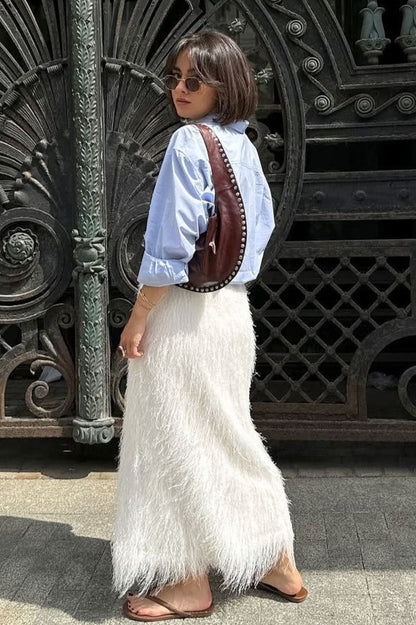 High-waisted Fringe Maxi Skirt