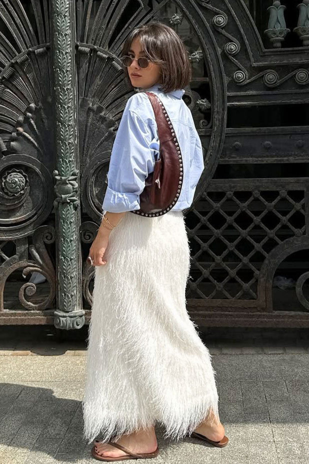 High-waisted Fringe Maxi Skirt