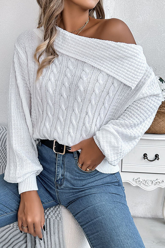 Color One Shoulder Long Sleeve Knitted Sweater