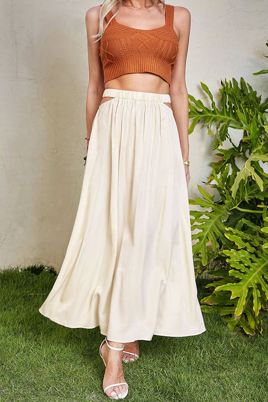 A-line Swing Skirt High Waist Hollow Color Skirt