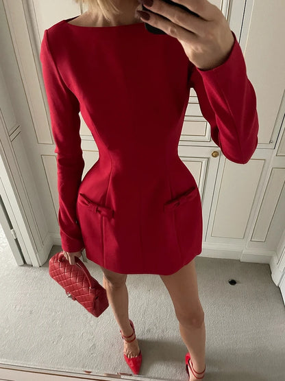 Double Bow Long Sleeve Mini Dress for Autumn Winter New High Waist Bodycon Club Party Dress