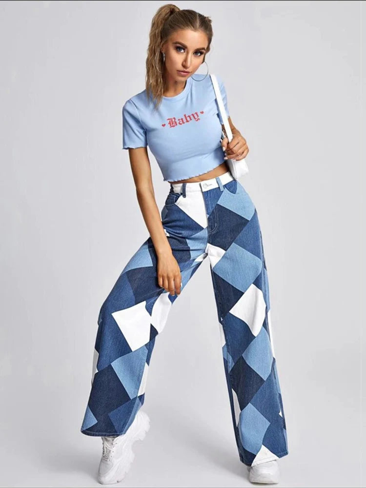 Argyle Plaid Straight Pants High Waist Jeans Y2k Harajuku Aesthetic Trousers Checkered New