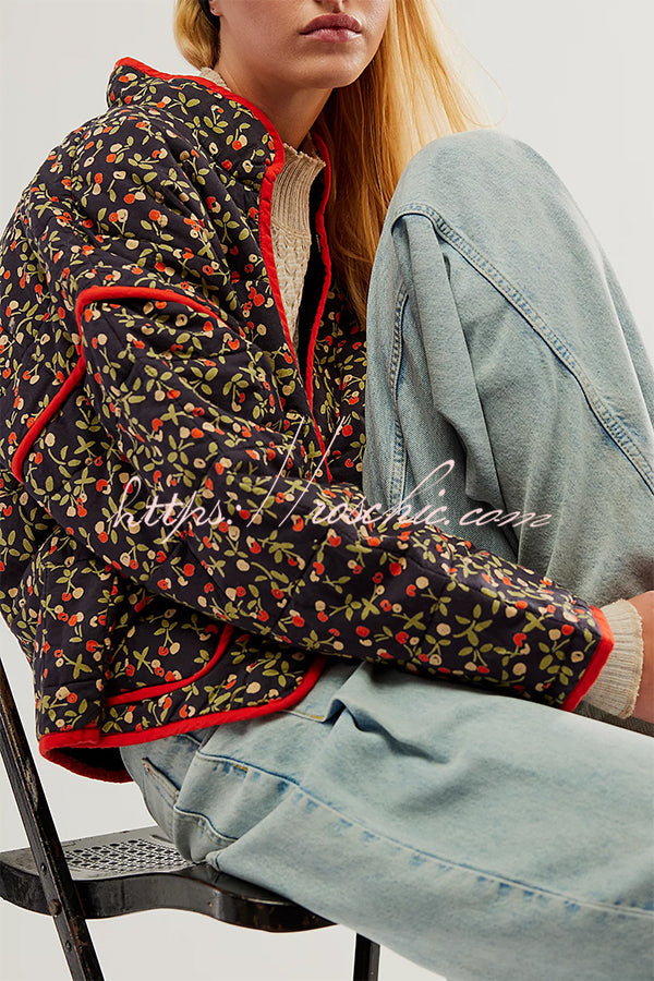 Print Pocket Contrast Concealed Button Cotton Coat