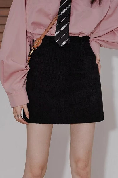 Corduroy High Waist A-line Skirt