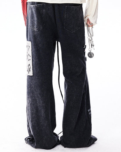 Pin Badges Velvet Wide-leg Pants