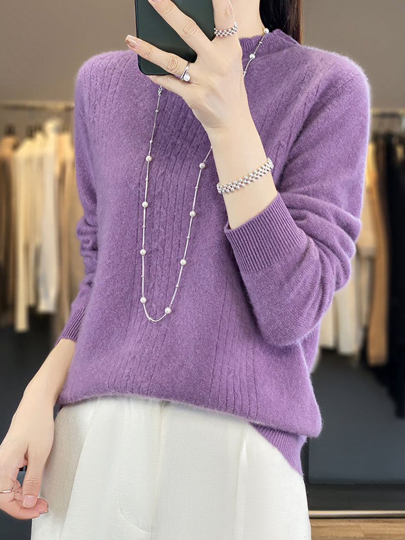 Autumn Cable Knit 100%wool Half Turtleneck Sweater Qn028
