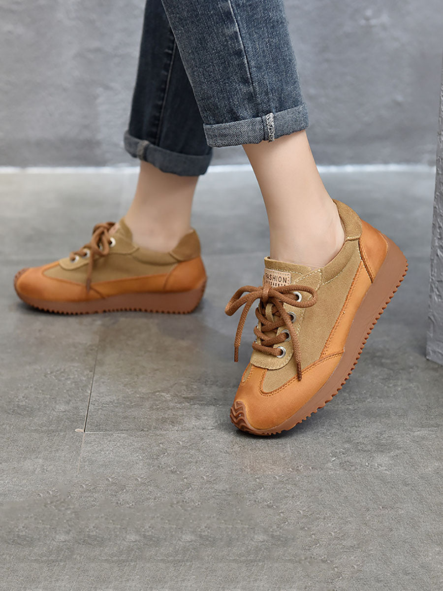 Leather Colorblock Strap Mid Heel Sport Shoes Ba1028