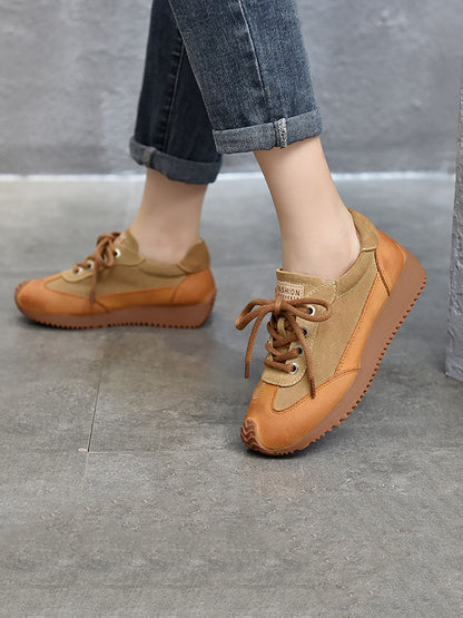 Leather Colorblock Strap Mid Heel Sport Shoes Ba1028
