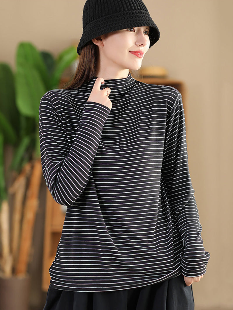 Autumn Stripe Half Turtleneck Blouse Ai1064