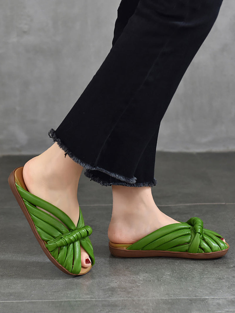 Summer Leahter Weave Flat Slippers Ui1022