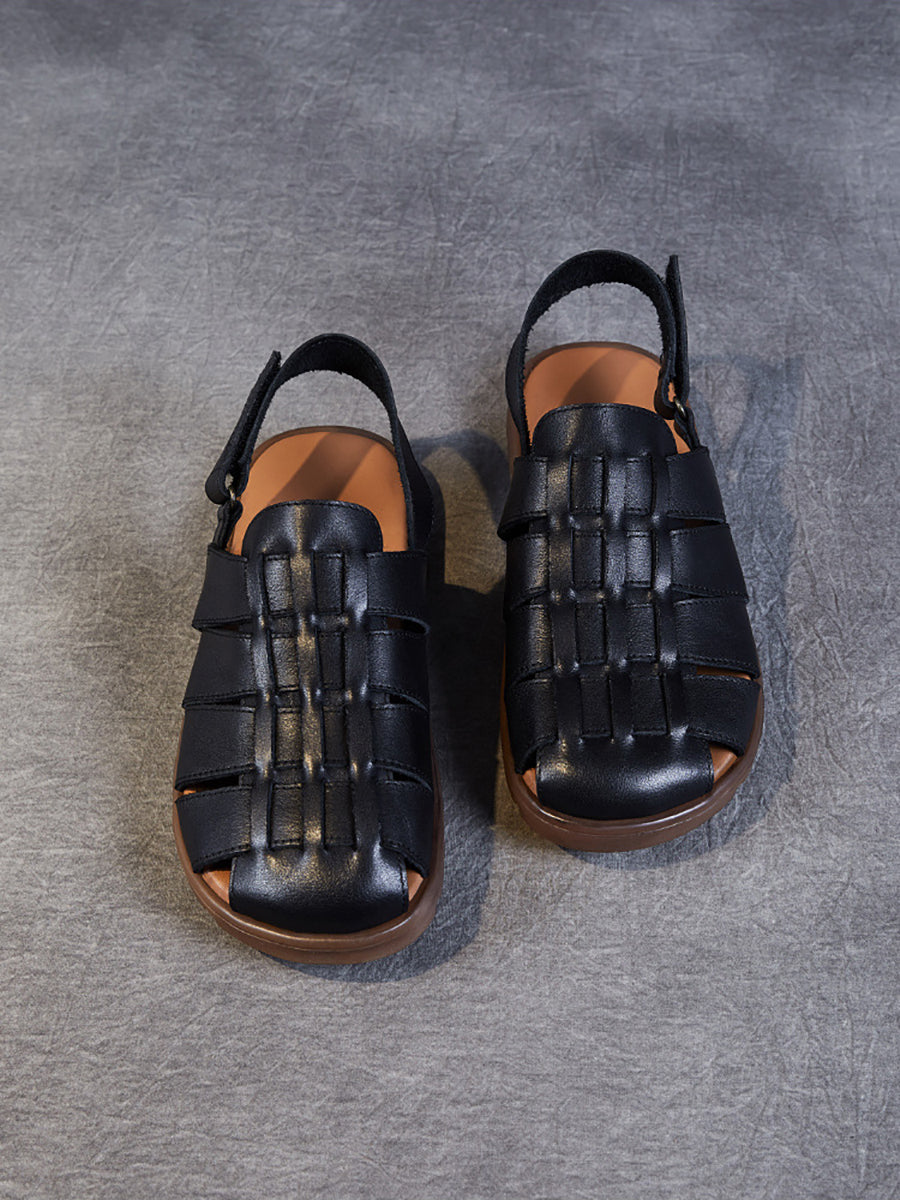 Summer Leather Spliced Flat Slippers Aa1015
