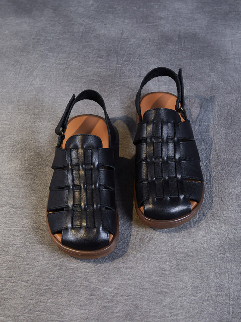 Summer Leather Spliced Flat Slippers Aa1015