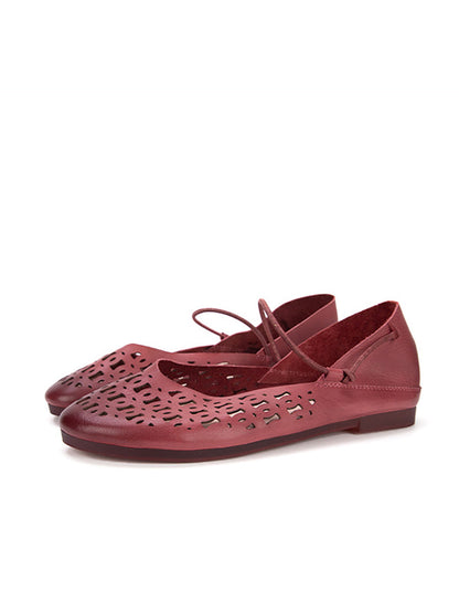 Artsy Summer Genuine Leather Cutout Flat Shoes Ll052