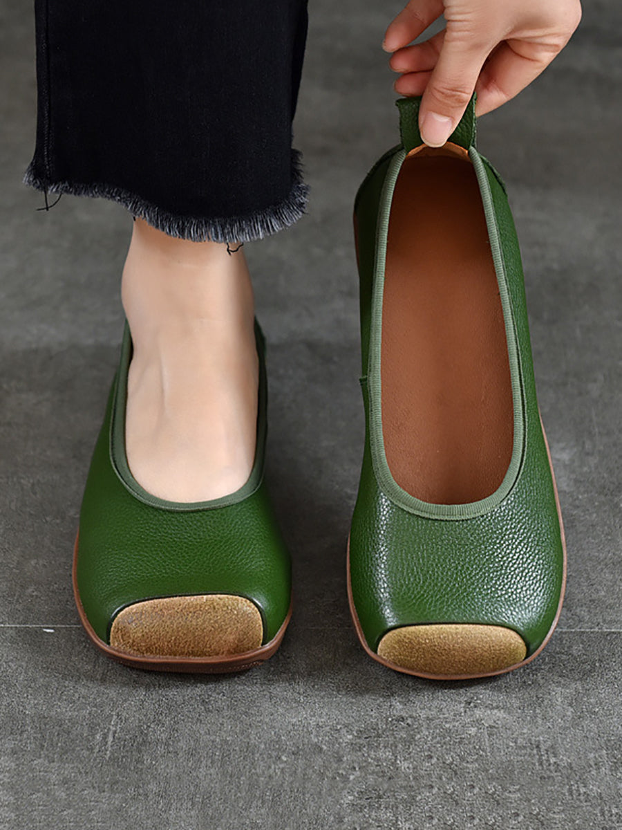 Summer Soft Leather Colorblock Flat Shoes Rr1021