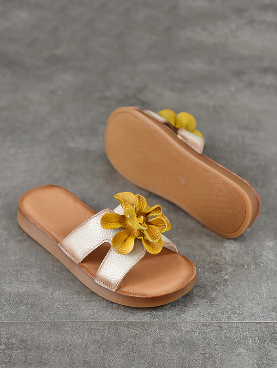 Slippers Genuine Flower Leather