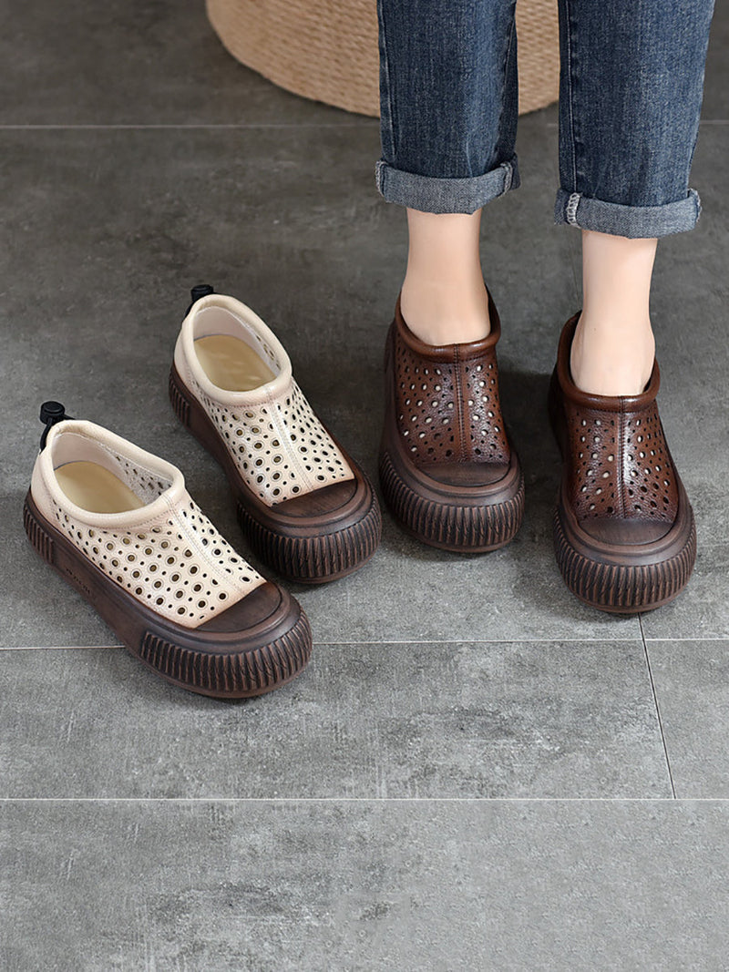 Summer Leather Cutout Platform Shoes Aa1048