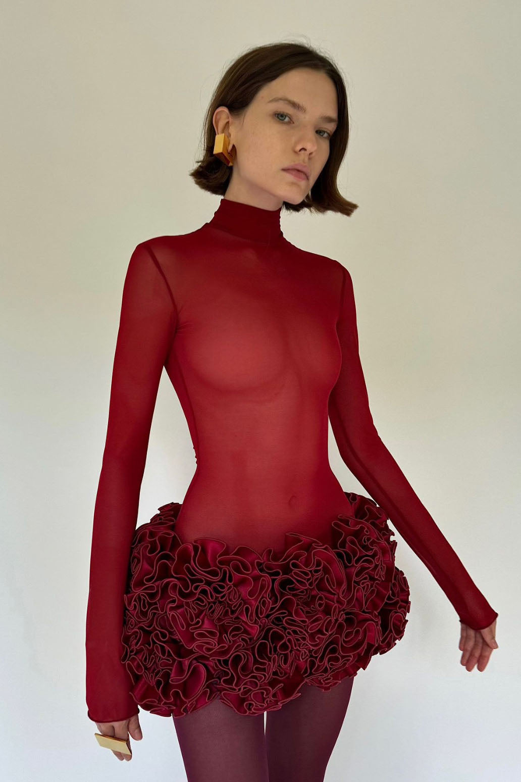 Red 3d Flower Hem Lace-up Off-shoulder Mini Dress