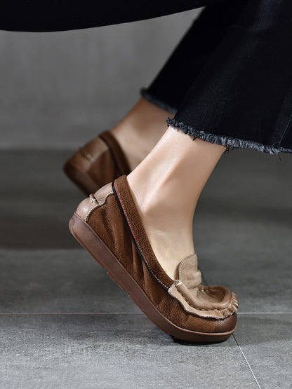 Summer Retro Leather Colorblock Spliced Shoes As1059