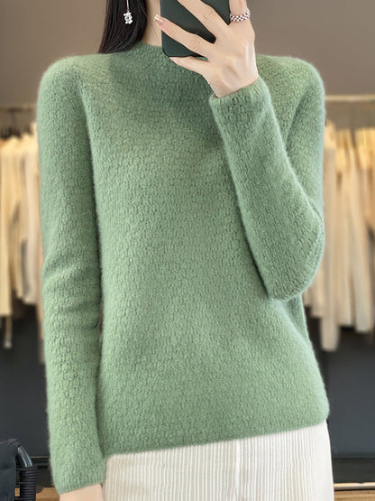Autumn Knit 100%wool O-neck Sweater Wu010