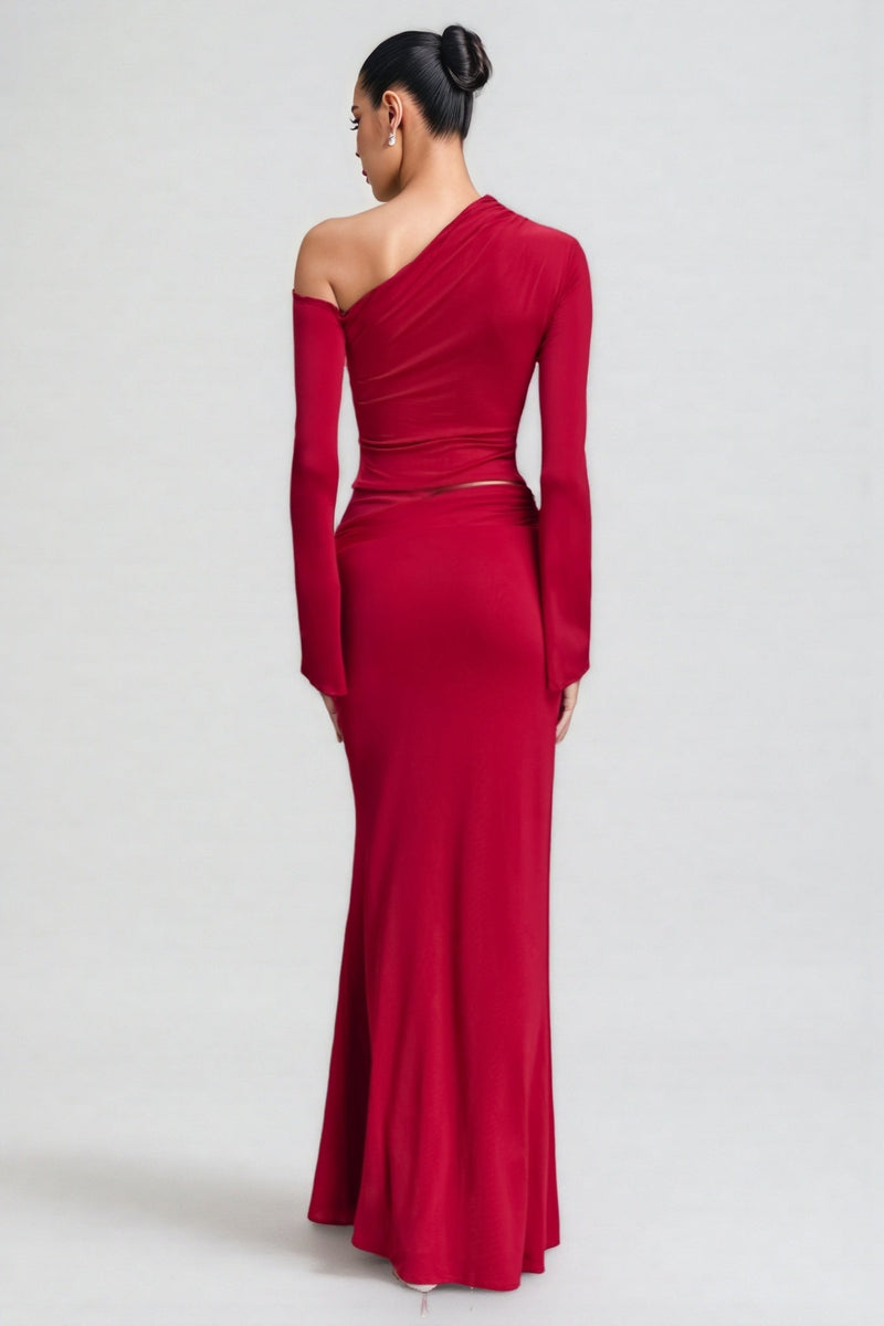 Aurod Slanted Collar 3d Flower Maxi Dress Set