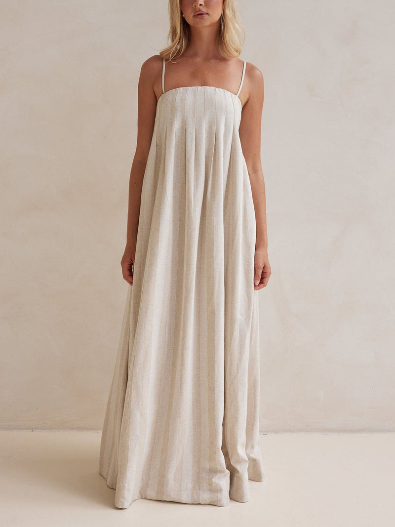 Halter Neck Striped Maxi Dress