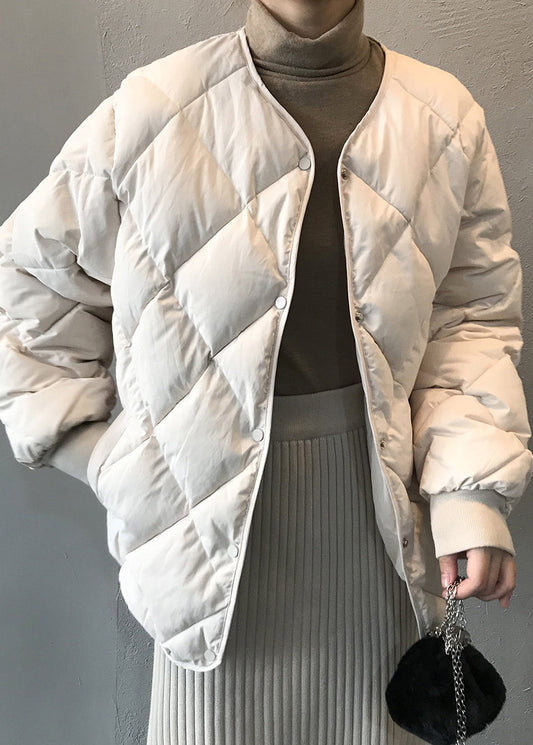 Beige Pockets Button Fine Cotton Filled Coats Winter Af1005