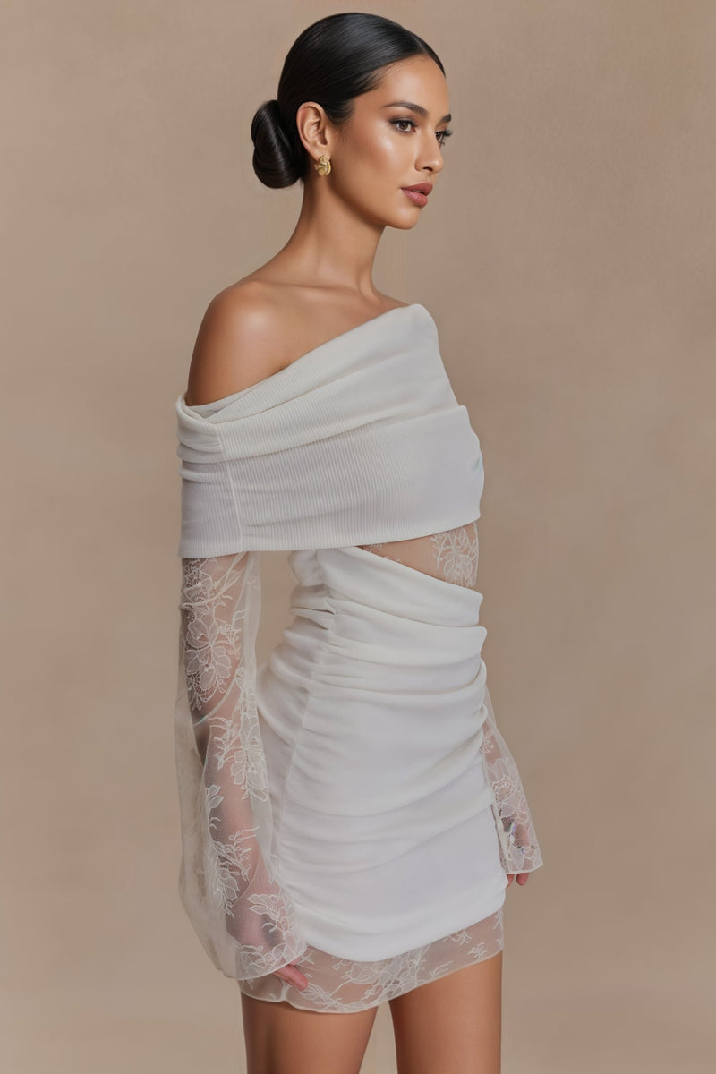 Griselda White Lace Knit Mini Dress