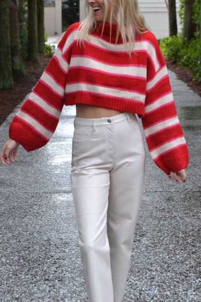 Striped Turtleneck Long Sleeve Loose Knit Sweater