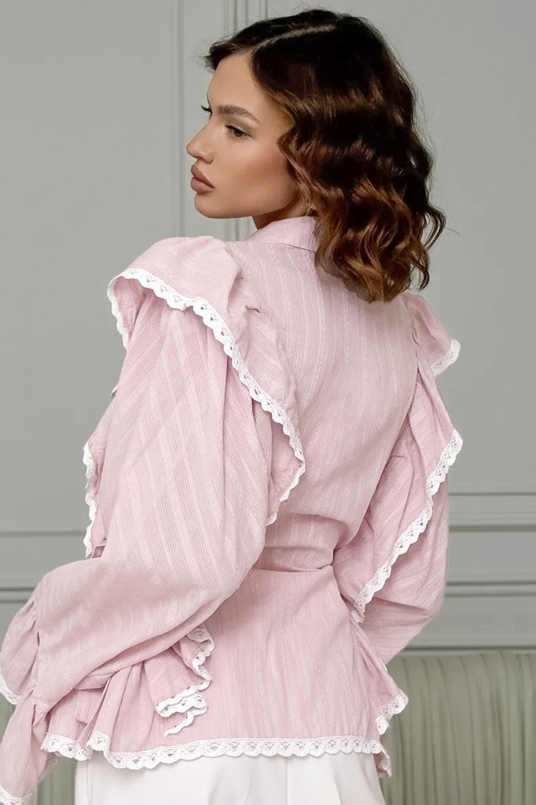 Jacquard Bell Sleeve Loose Blouse