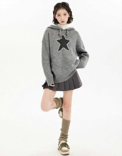 Oversized Star Patch Knit Sweater