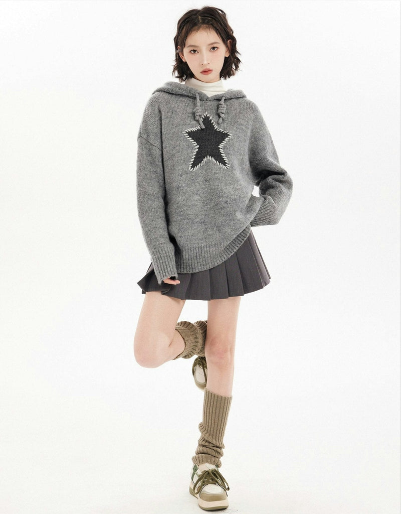 Oversized Star Patch Knit Sweater