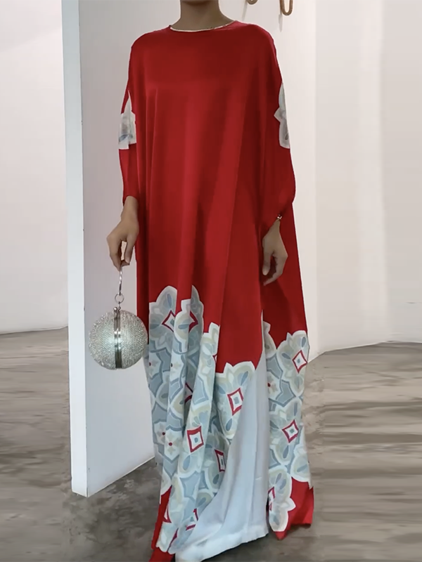 Loose Printed Round-neck Maxi Dresses