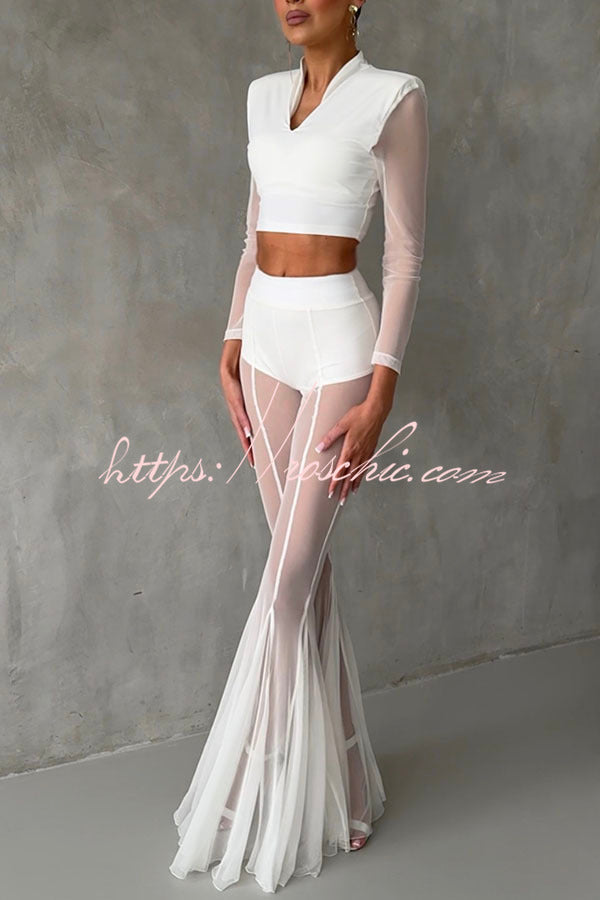 Deep Mesh High Rise Elastic Waist Fishtail Stretch Pants