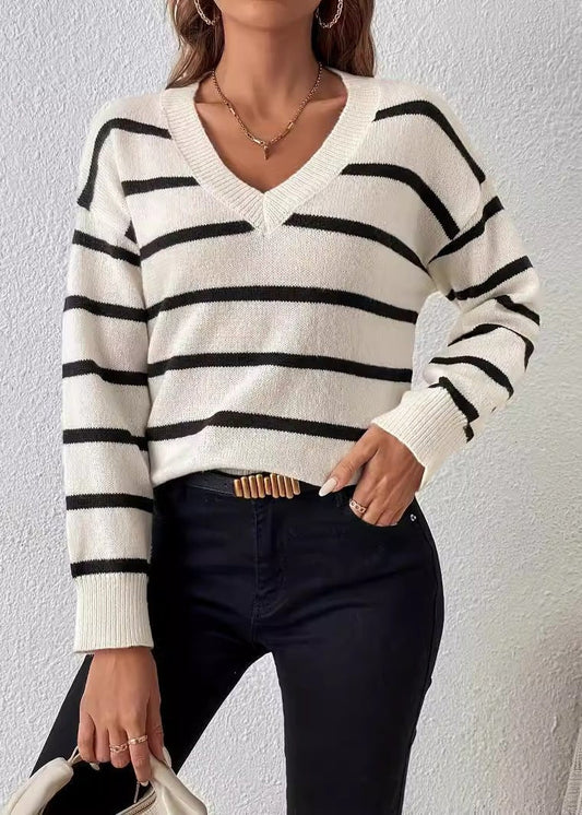 Classic Striped V-neck Sweater