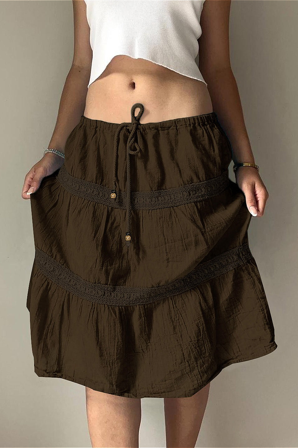 Brown Pleated A-line Skirt