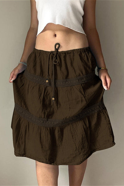 Brown Pleated A-line Skirt